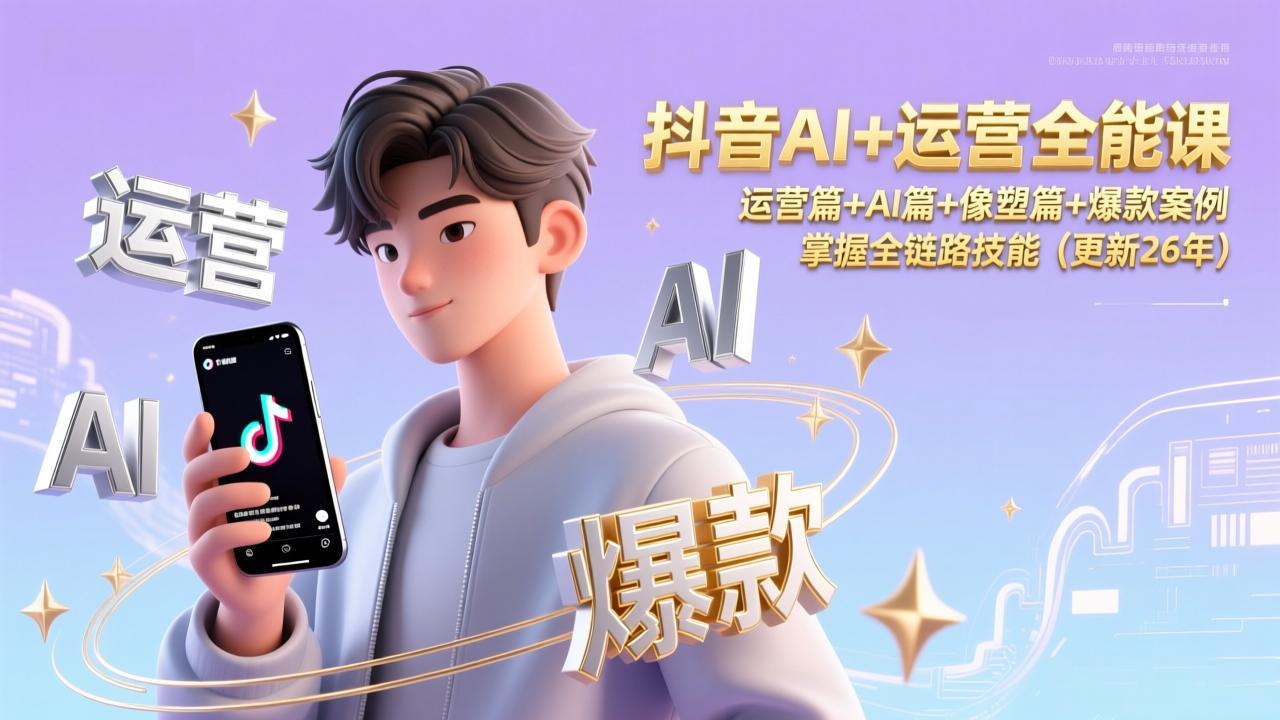 抖音AI+运营全能课，运营篇+AI篇+像塑篇+爆款案例，掌握全链路技能(更新26年