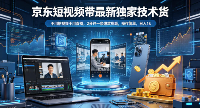 京东短视频带货最新独家技术，不用拍视频不用直播，2分钟一条爆款视频，操作简单，日入1k+【揭秘】-白蛇网