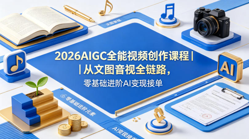 2026AIGC全能视频创作课程｜从文图音视全链路，零基础进阶AI变现接单-白蛇网