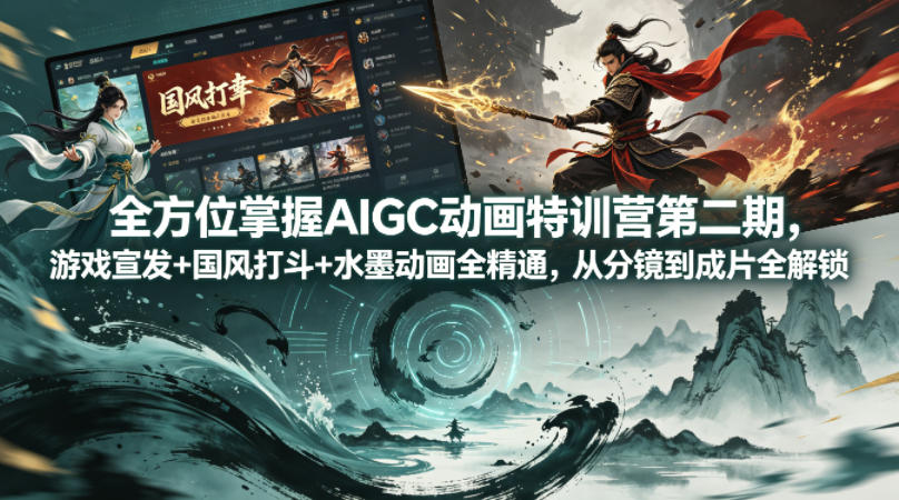 全方位掌握AIGC动画特训营第二期，游戏宣发+国风打斗+水墨动画全精通，从分镜到成片全解锁-白蛇网