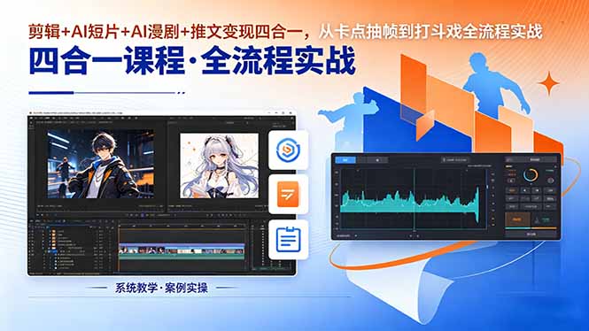 剪辑+AI短片+AI漫剧+推文变现四合一，从卡点抽帧到打斗戏全流程实战-白蛇网
