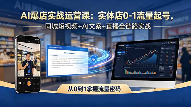 AI爆店实战运营课：实体店0-1流量起号，同城短视频+AI文案+直播全链路实战-白蛇网