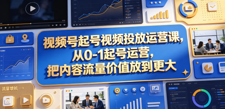视频号起号视频投放运营课，从0-1起号运营，把内容流量价值放到更大-白蛇网