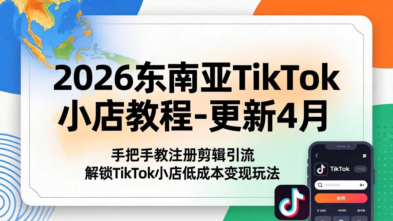 2026东南亚TikTok小店教程-更新4月，手把手教注册剪辑引流，解锁TikTok小店低成本变现玩法-白蛇网