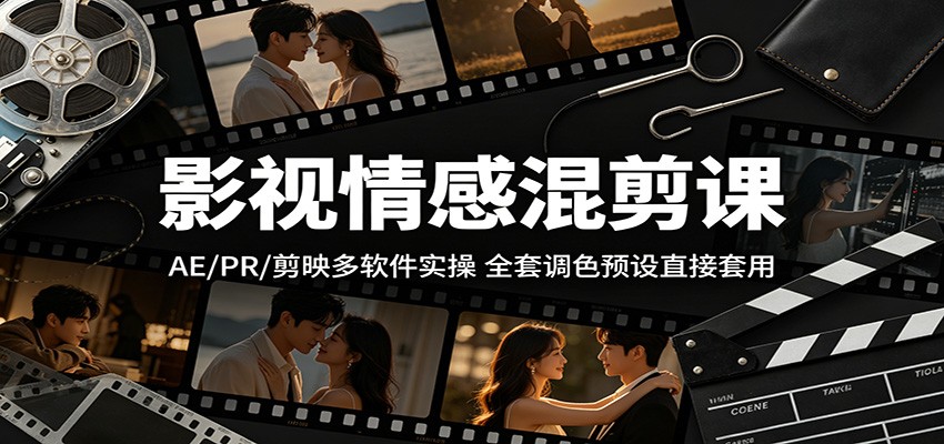影视情感混剪课：AE/PR/剪映多软件实操，全套调色预设直接套用-白蛇网