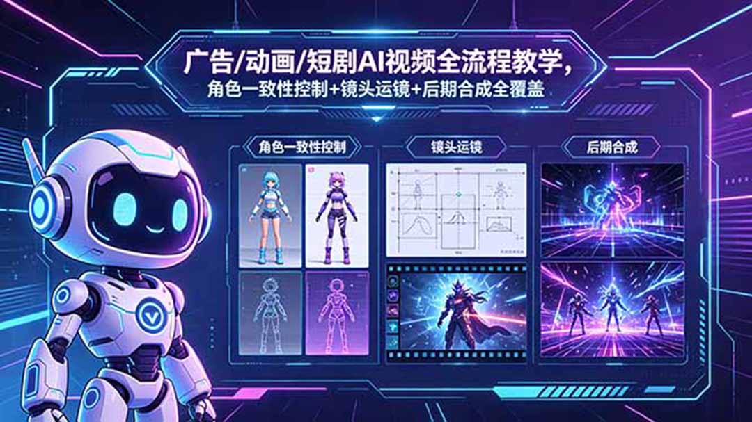 广告/动画/短剧AI视频全流程教学，角色一致性控制+镜头运镜+后期合成全覆盖-白蛇网