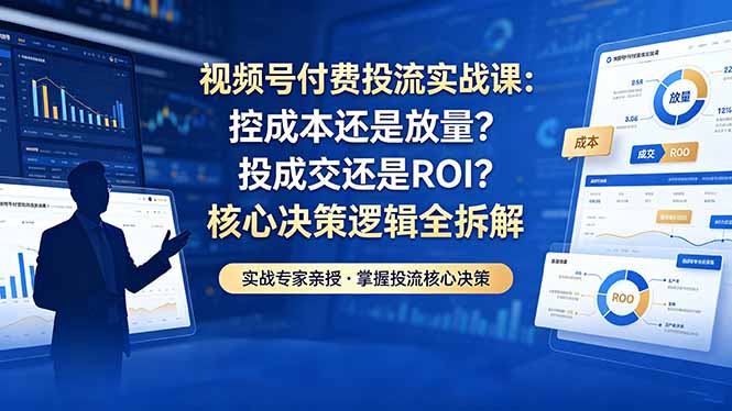视频号付费投流实战课-5月：控成本还是放量？投成交还是ROI？核心决策逻辑全拆解-白蛇网