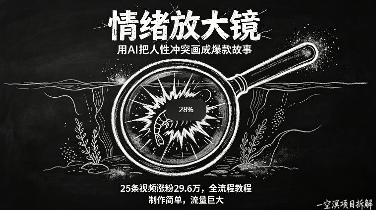 AI制作“情绪放大镜“视频，25条视频涨粉29.6W粉，流量巨大，制作简单，全流程教程-白蛇网