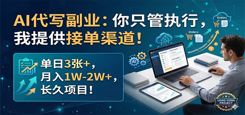 AI代写副业：你只管执行，我提供接单渠道！单日3张+，月入1W-2W+，长久项目-白蛇网