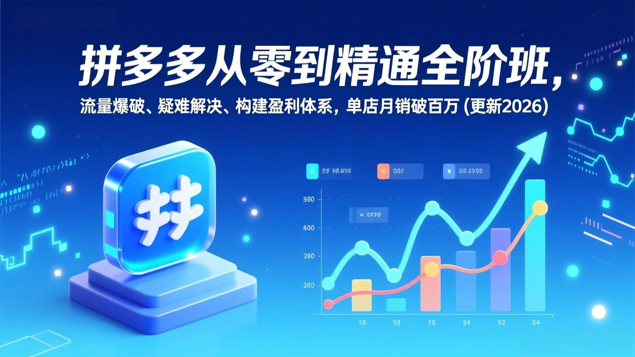 拼多多从零到精通全阶班，流量爆破、疑难解决，构建盈利体系，单店月销破百万(更新2026