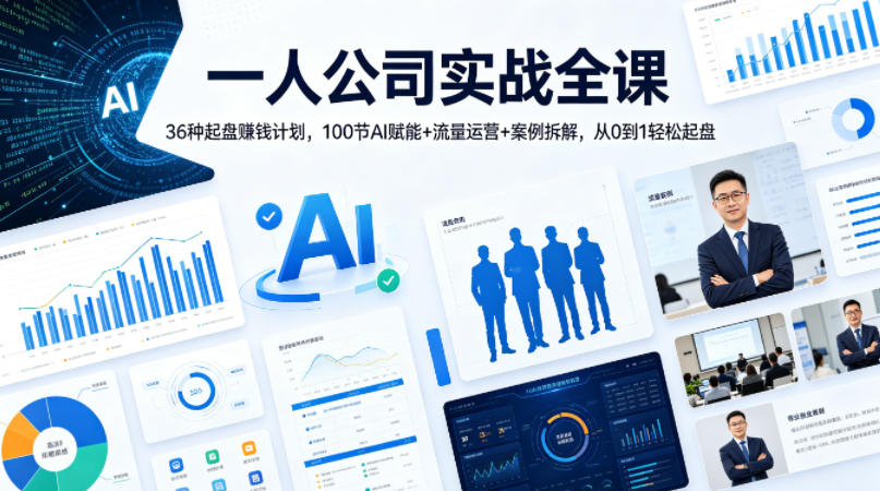 一人公司实战全课｜36种起盘賺钱计划，100节AI赋能+流量运营+案例拆解，从0到1轻松起盘-白蛇网