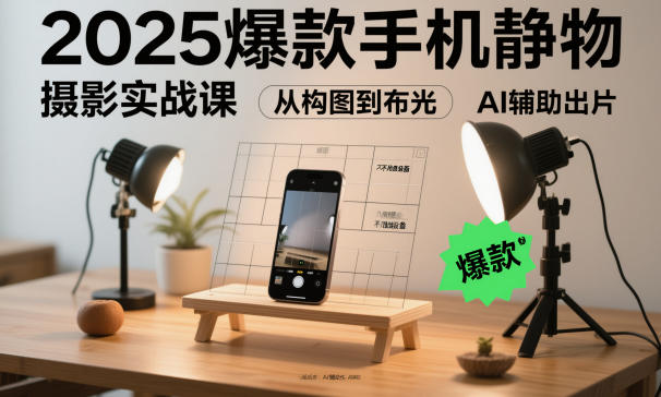 2025爆款手机静物摄影实战课，从构图到布光，不用贵设备，AI辅助出片