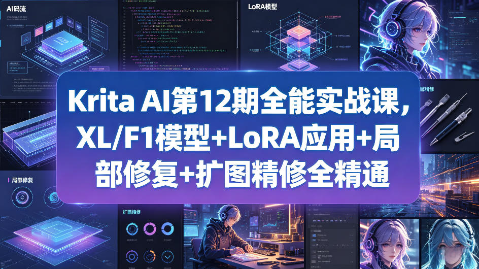 Krita AI第12期全能实战课，XL/F1模型+LoRA应用+局部修复+扩图精修全精通-白蛇网