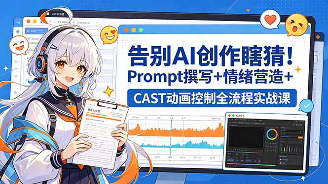 告别AI创作瞎猜！Prompt撰写+情绪营造+CAST动画控制全流程实战课-白蛇网