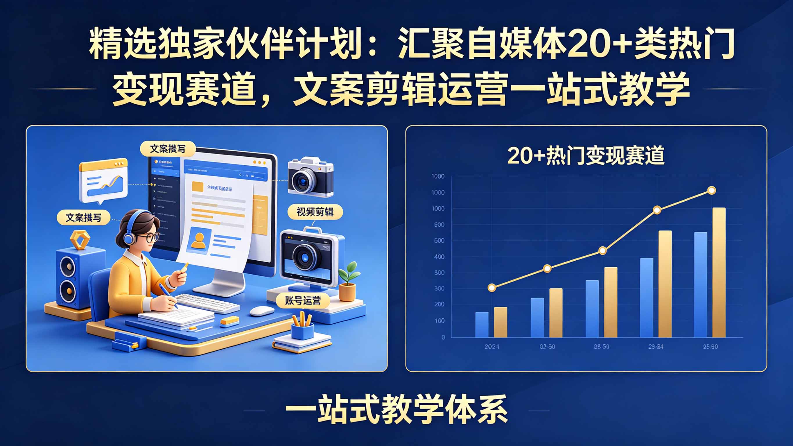 精选独家伙伴计划：汇聚自媒体20+类热门变现赛道，文案剪辑运营一站式教学-白蛇网