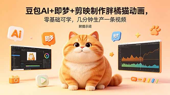 豆包AI+即梦+剪映制作胖橘猫动画，零基础可学，几分钟生产一条视频，附提示词-白蛇网
